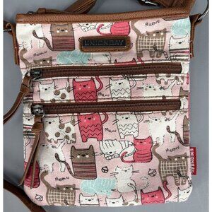 Unionbay Crossbody Cat Print Purse Multiple Zipper Pockets Pink Cat Bag Meow